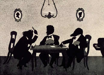 Partie de cartes entre Johannes Brahms, Richard Strauss et Hans Richter, silhouette noire par Otto Bohler