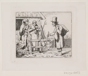 Figures devant une maison de paysan