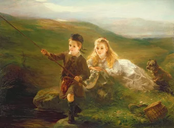 Deux enfants pêchant en Écosse