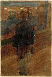 Jeune homme devant un tramway
