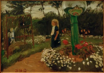 Elsbeth dans le jardin avec boule de verre