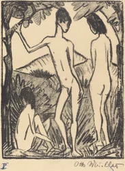 Garçon Debout et Deux Filles