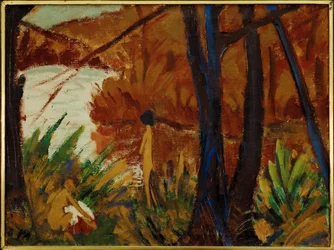 Lac dans un bois avec deux nus - Lake in a wood with two nudes ...