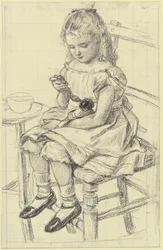 Une fille nourrissant sa poupée