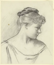 Tête de la femme assise tirée de « Préparation au bal costumé »