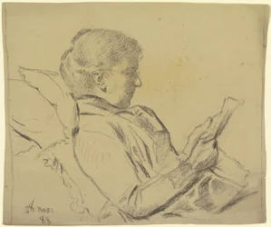 Luise Scholderer lisant un journal