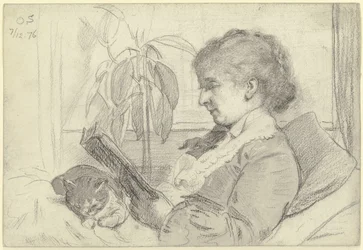 Luise Scholderer lisant avec un chat