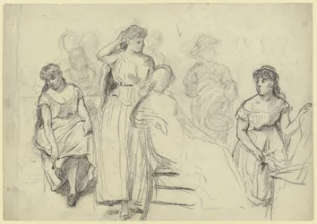 Figures assises et debout de «Préparation au bal costumé»