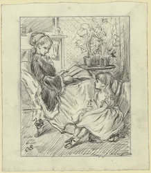 Femme avec enfant lisant à voix haute