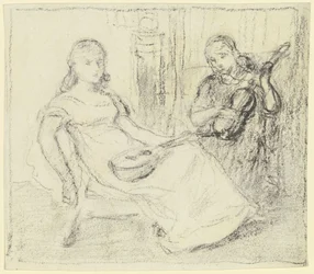 Deux jeunes filles avec des instruments à cordes et à pincement