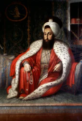 Sultan Selim III en audience. 1803. Huile sur toile par Konstantin Kapidagli. Bibliothèque du Musée de Topkapi Sarayi, Istanbul