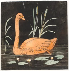 Un cygne sur fond noir. Projet décoratif.