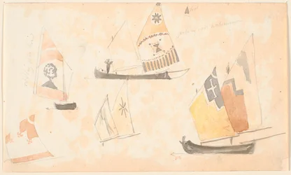 Feuilles de carnet de croquis avec des études de bateaux à voile vénitiens