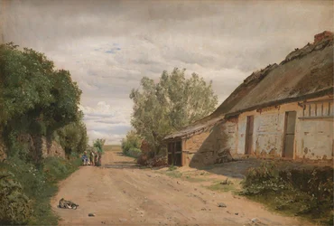 Les abords du village de Vejby. Au bord de la route, le peintre J.Th. Lundbye esquissant