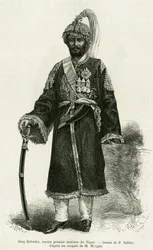 Jang Bahadur (1816-1877), Premier ministre du Népal. Gravure par P. Sellier pour illustrer l