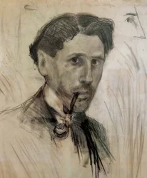 Autoportrait avec une pipe Dessin au fusain par Pablo Gargallo (1881-1934). 1901