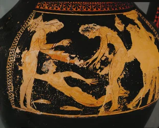 Femmes se baignant. Amphore à figures rouges ...