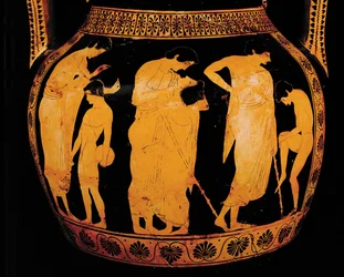 Rencontre amoureuse. Amphore à figures rouges. 510-500 AVANT J.-C. ...