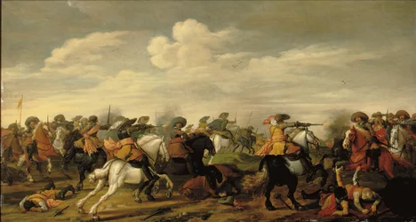 Escarmouche de cavalerie dans un paysage