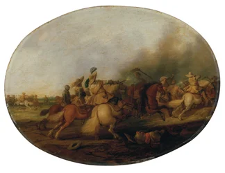 Une escarmouche de cavalerie avec un soldat tombé, 1637