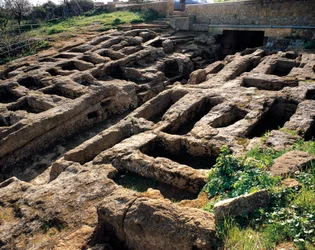 Ruines de la nécropole chrétienne dans la vallée des Temples, 4ème au 5ème siècle. Agrigente, Agrigente. Sicile Italie
