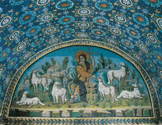 Le Bon Pasteur, mosaïque du tympan au-dessus de la porte d
