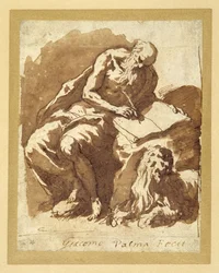 Saint Jérôme assis sur un rocher, écrivant