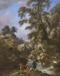 Paysage avec cascade et figures