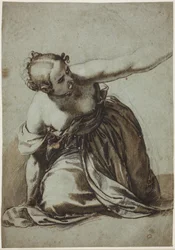 Femme agenouillée tournée vers la droite