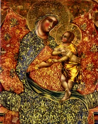 Madone et enfant en trône avec deux anges