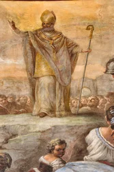 Fresques de Paolo de Matteis datées de 1714 sur la voûte et sur le tambour, représentant la vie du saint, chapelle de San Cataldo dans la cathédrale, Tarente, Italie (photo)