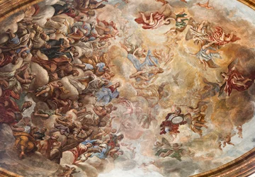 Fresques de Paolo de Matteis datées de 1714 sur la voûte et sur le tambour, représentant la vie du saint, chapelle de San Cataldo dans la cathédrale, Tarente, Italie (photo)