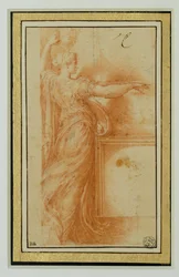 Une canephore. Sanguine, rehauts de blanc, papier beige ...