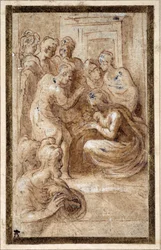 Adoration de la Sainte Famille dans un intérieur