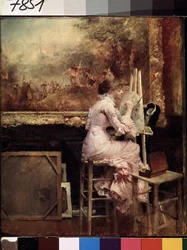 Jeune artiste faisant une aquarelle au musée du Louvre