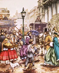 Scène de rue londonienne typique des années 1860