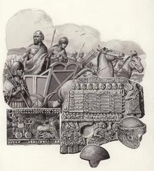 Char sumérien tiré par des ânes sauvages (gouache sur papier)