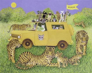 Safari de chats (huile sur toile)
