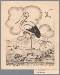 Cigogne parmi les grenouilles