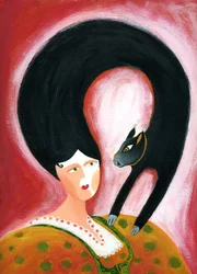 Strega del Tchesal (Chiesale) : sorcière qui se transforme en chat pour espionner les hommes (illustration de Patrizia La Porta)