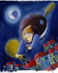 La Befana, sur son balai - Illustration de Patrizia La Porta