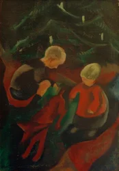 Deux enfants sous le sapin de Noël