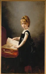 Fille feuilletant un livre (huile sur toile)