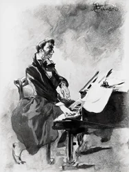 Le compositeur et pianiste Frédéric Chopin jouant du piano, par Albert Besnard