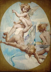 Les panneaux ovales du Grand Foyer montrent des putti avec des instruments de musique : trompette, triangle et cymbales ...