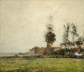Paysage de Hollande avec arbres et maisons