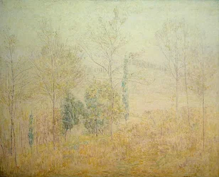 Paysage toscan au début du printemps avec des peupliers verts