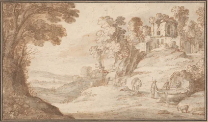 Paysage classique avec une fontaine