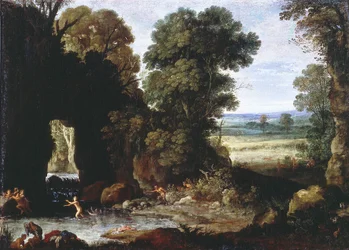 Paysage forestier avec nymphes et satyres