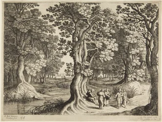 Forêt avec cinq personnes